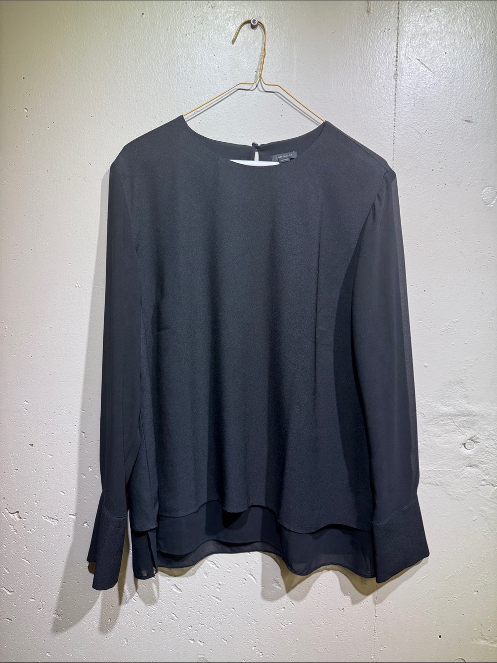Ann Taylor Black Layered Long-Sleeve Blouse